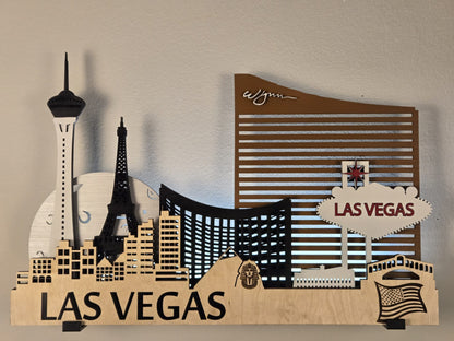 Las Vegas City Skyline 3D Layered Laser Cut Wooden Wall Art | GAZER LASER