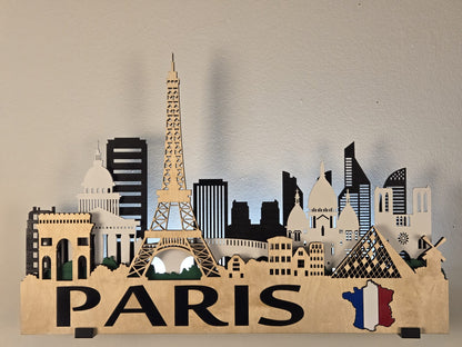 Paris City Skyline 3D Layered Laser Cut Wooden Wall Art | GAZER LASER