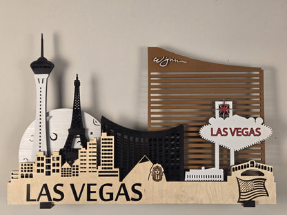 Las Vegas City Skyline 3D Layered Laser Cut Wooden Wall Art | GAZER LASER