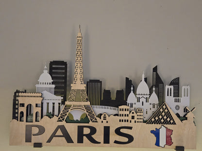 Paris City Skyline 3D Layered Laser Cut Wooden Wall Art | GAZER LASER