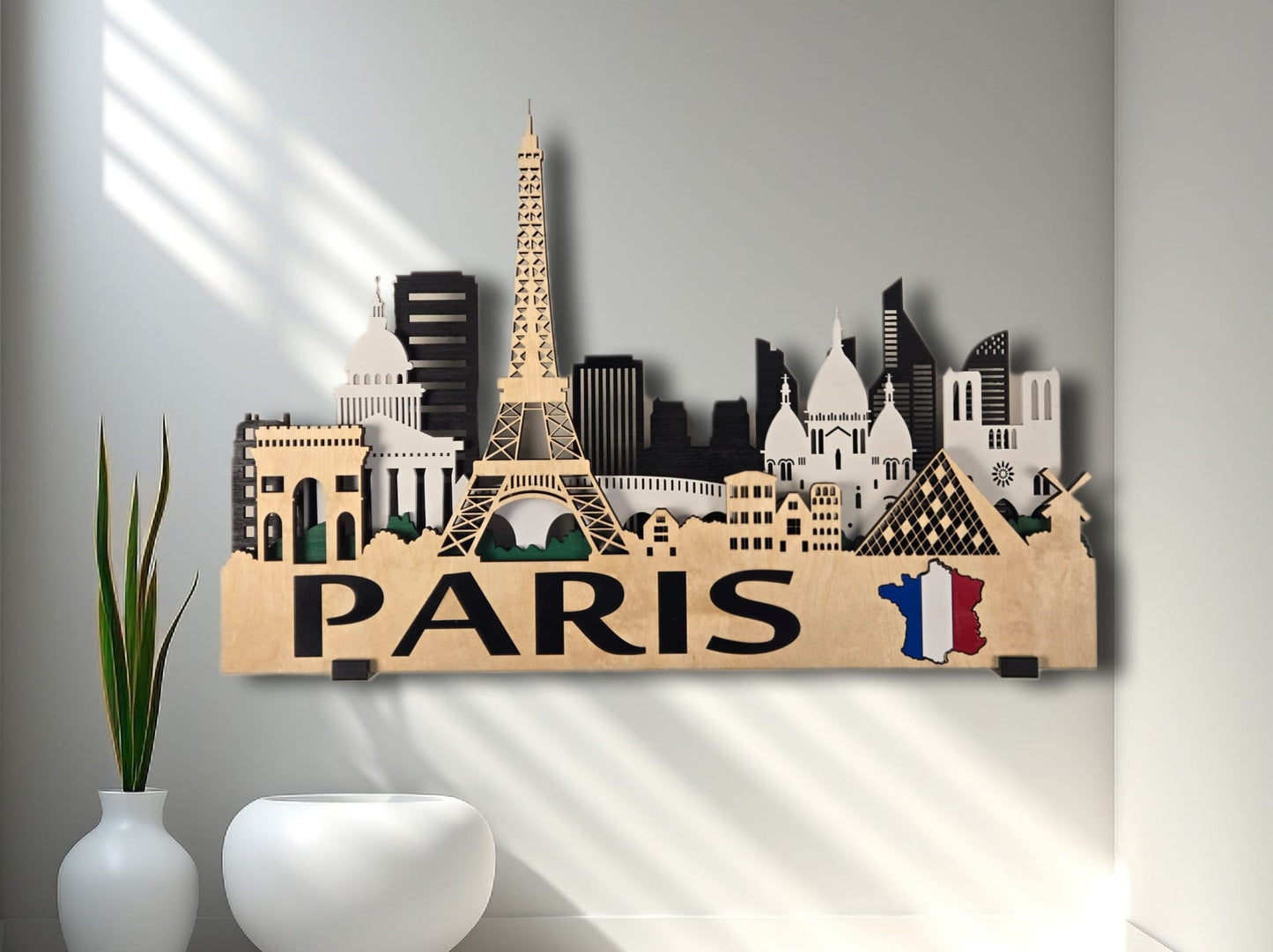 Paris City Skyline 3D Layered Laser Cut Wooden Wall Art | GAZER LASER