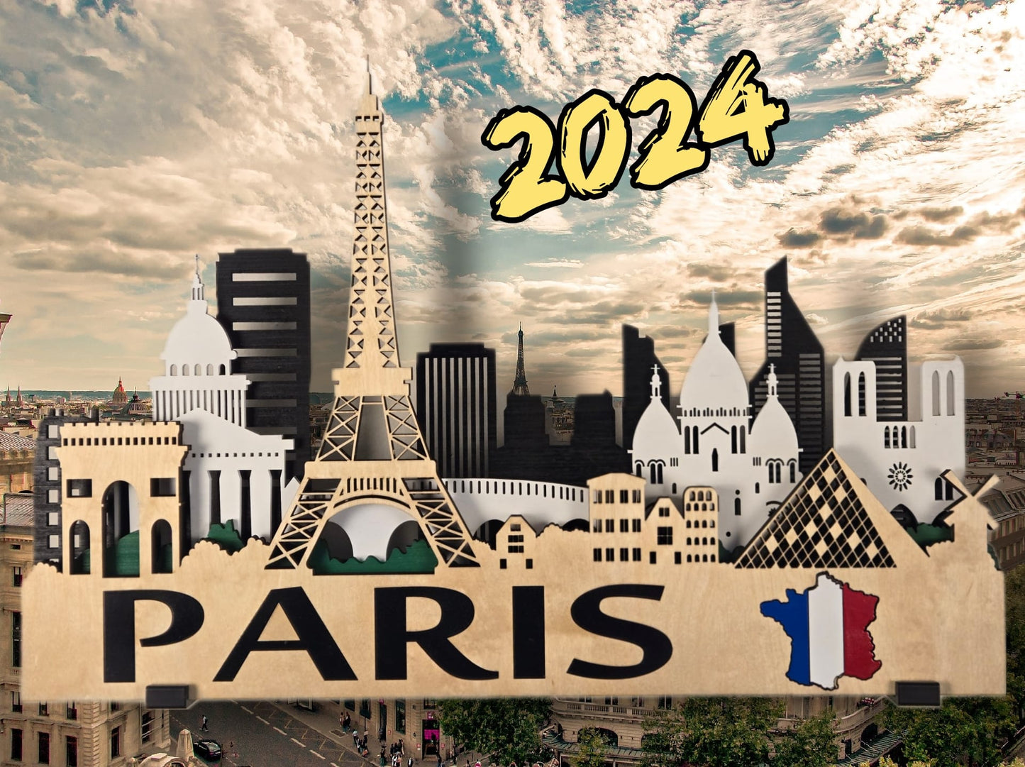 Paris City Skyline 3D Layered Laser Cut Wooden Wall Art | GAZER LASER