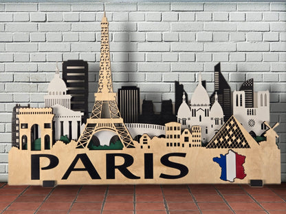 Paris City Skyline 3D Layered Laser Cut Wooden Wall Art | GAZER LASER