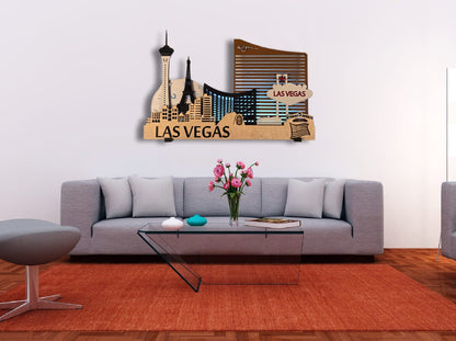 Las Vegas City Skyline 3D Layered Laser Cut Wooden Wall Art | GAZER LASER