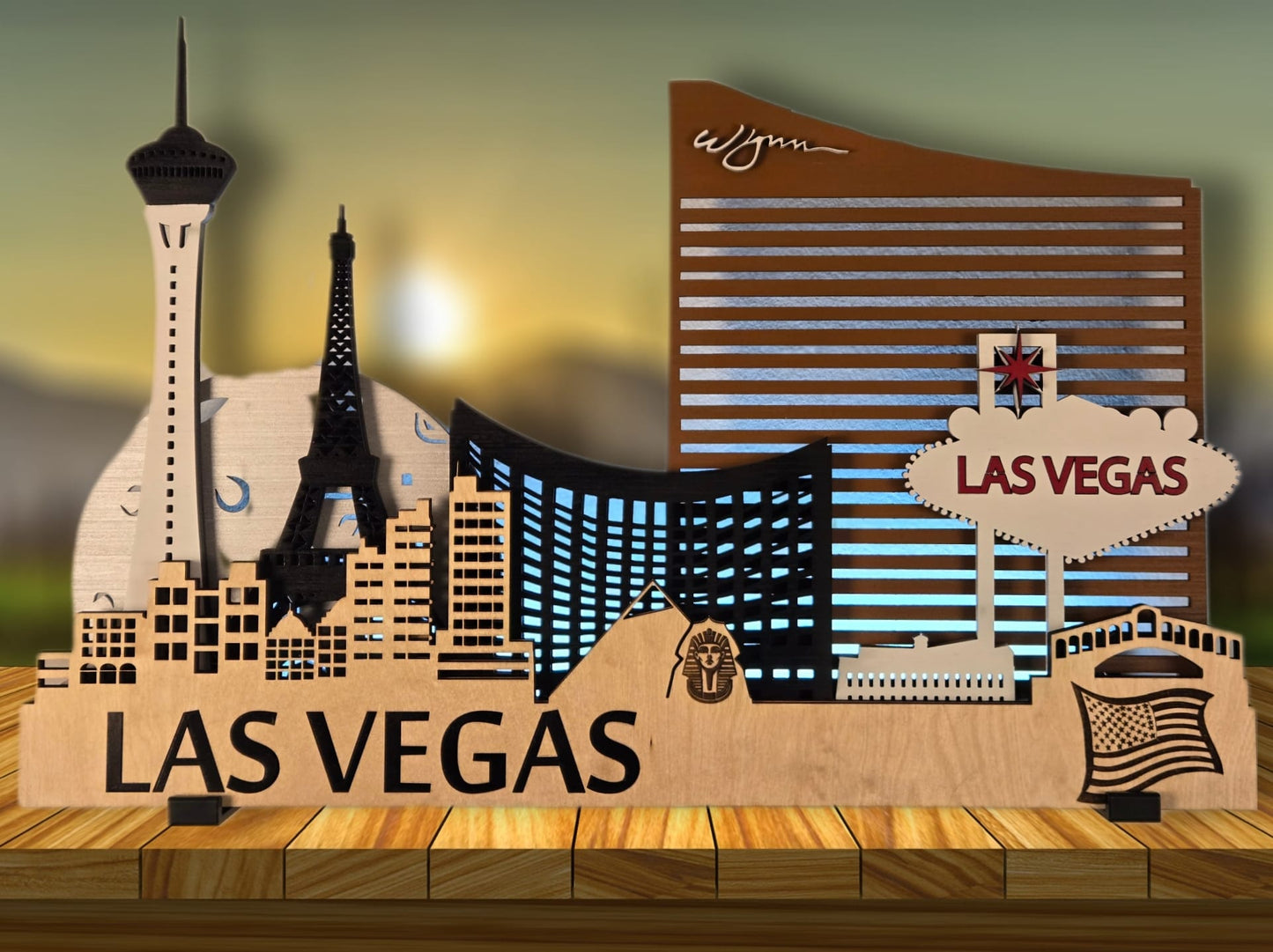 Las Vegas City Skyline 3D Layered Laser Cut Wooden Wall Art | GAZER LASER