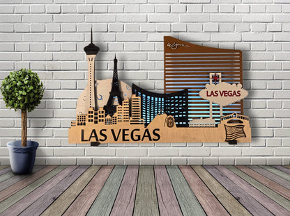 Las Vegas City Skyline 3D Layered Laser Cut Wooden Wall Art | GAZER LASER