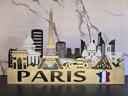Paris City Skyline 3D Layered Laser Cut Wooden Wall Art | GAZER LASER