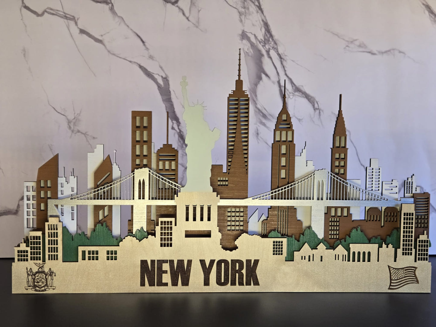 New York City Skyline 3D Layered Laser Cut Wooden Cityscape Wall Art
