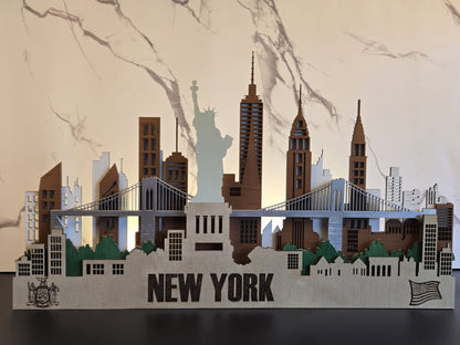 New York City Skyline 3D Layered Laser Cut Wooden Cityscape Wall Art