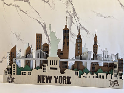 New York City Skyline 3D Layered Laser Cut Wooden Cityscape Wall Art