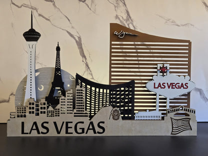 Las Vegas City Skyline 3D Layered Laser Cut Wooden Wall Art | GAZER LASER