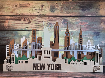 New York City Skyline 3D Layered Laser Cut Wooden Cityscape Wall Art