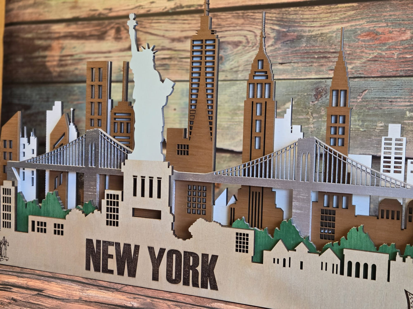 New York City Skyline 3D Layered Laser Cut Wooden Cityscape Wall Art