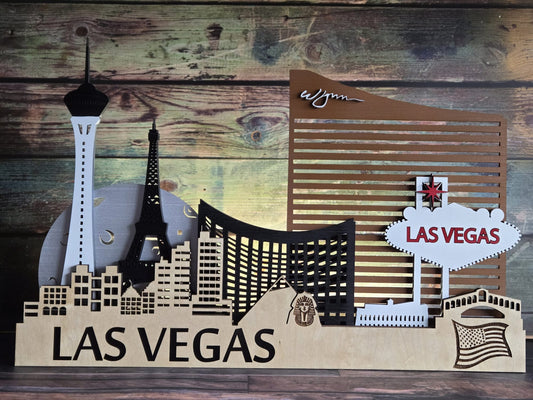 Las Vegas City Skyline 3D Layered Laser Cut Wooden Wall Art | GAZER LASER