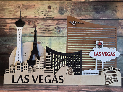 Las Vegas City Skyline 3D Layered Laser Cut Wooden Wall Art | GAZER LASER