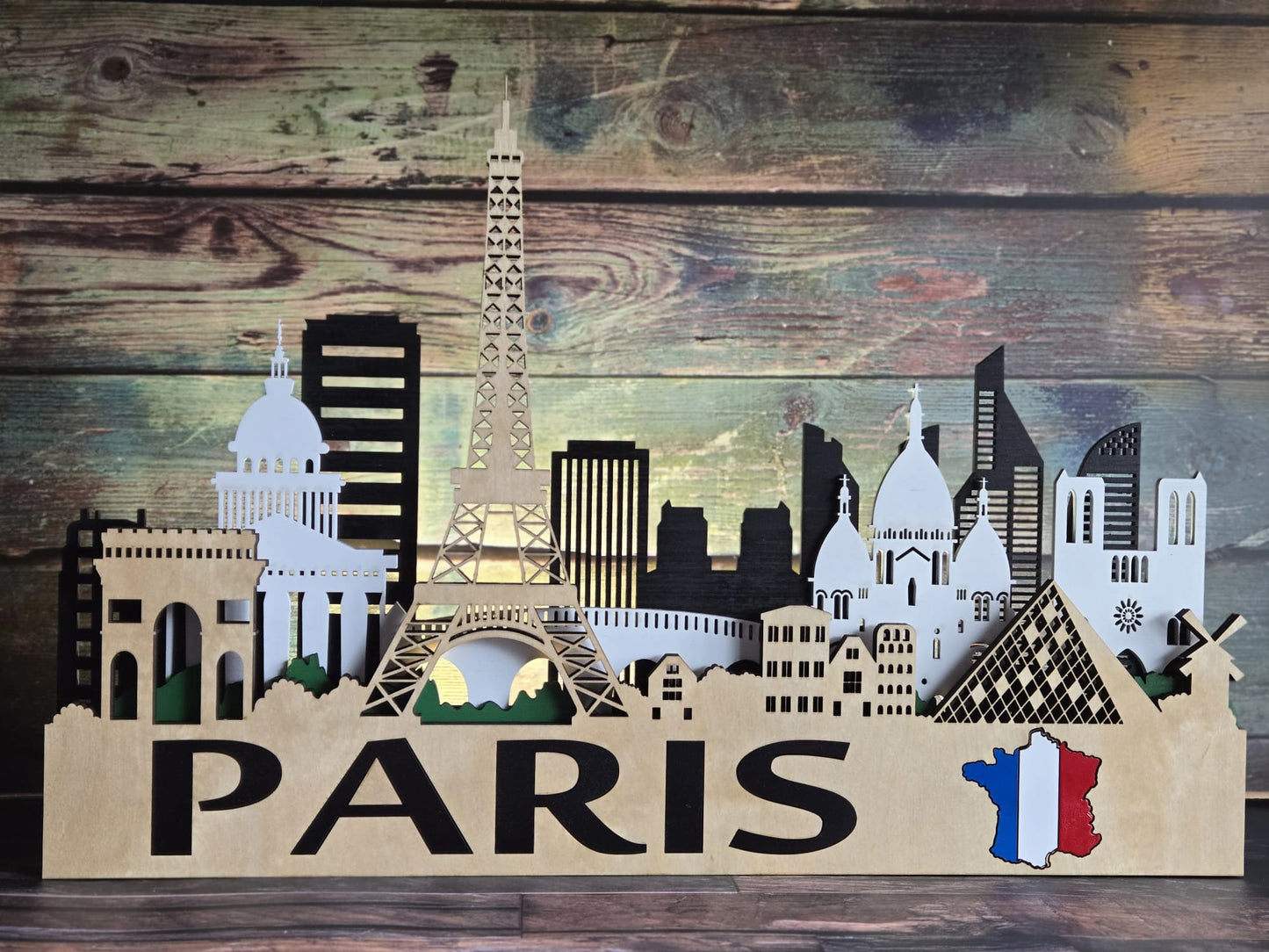 Paris City Skyline 3D Layered Laser Cut Wooden Wall Art | GAZER LASER