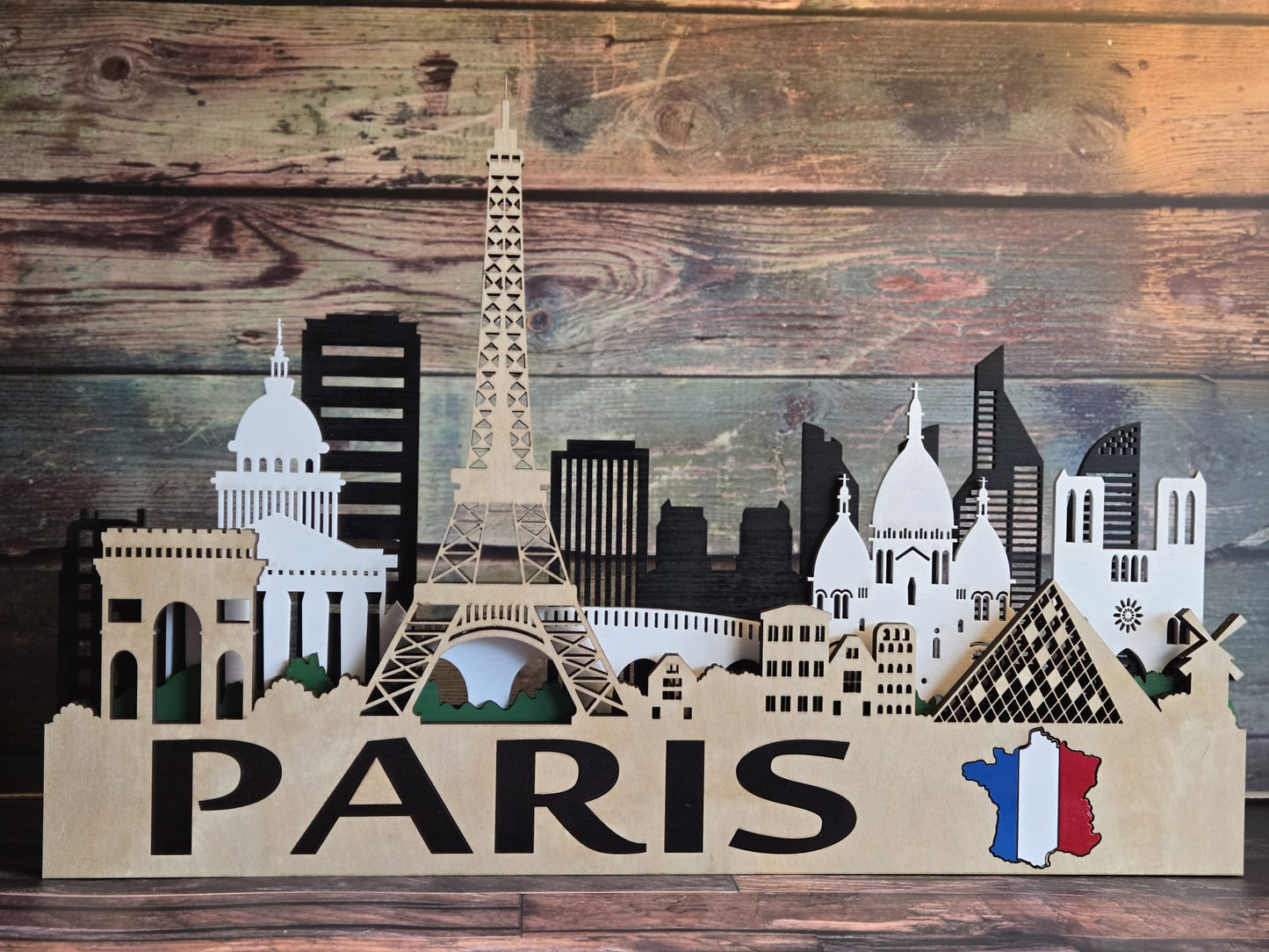 Paris City Skyline 3D Layered Laser Cut Wooden Wall Art | GAZER LASER