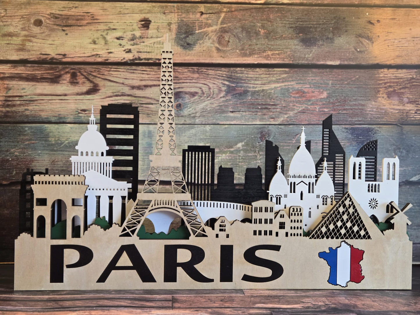Paris City Skyline 3D Layered Laser Cut Wooden Wall Art | GAZER LASER
