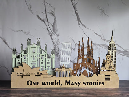 World Series - Europe 3D Layered Laser Cut Wooden Cityscape Wall Art - Modern Home Decor