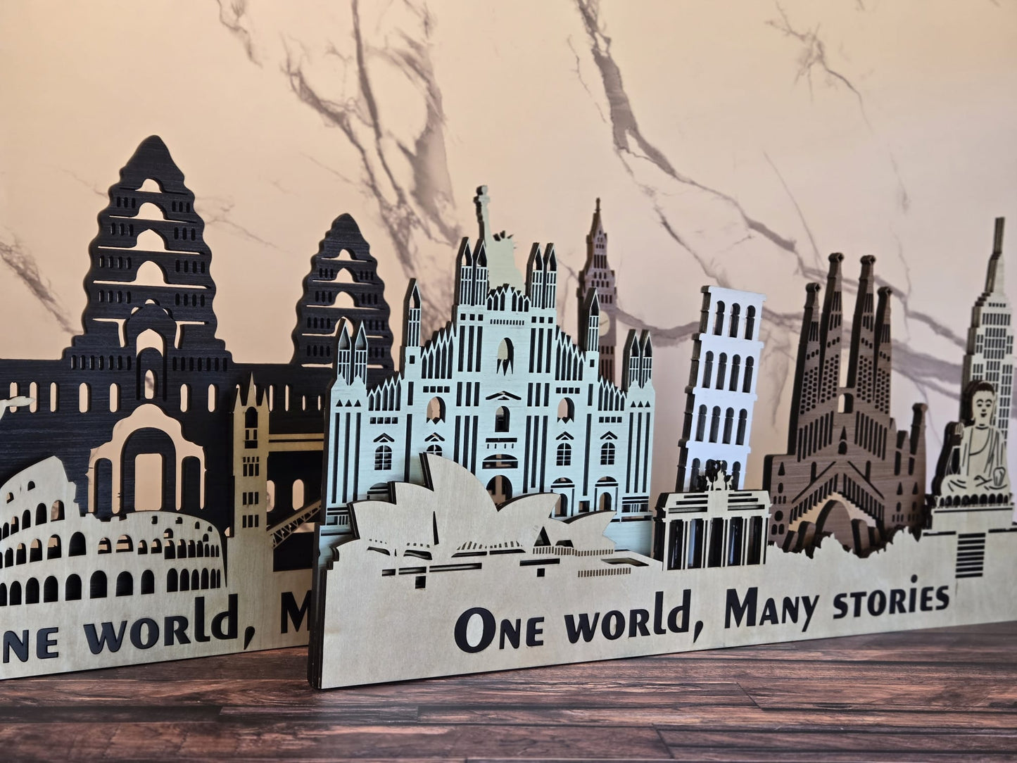World Series - Europe 3D Layered Laser Cut Wooden Cityscape Wall Art - Modern Home Decor
