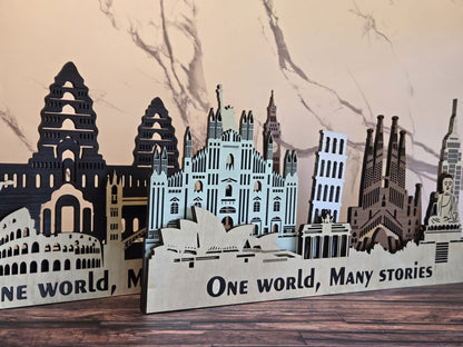World Series - Europe 3D Layered Laser Cut Wooden Cityscape Wall Art - Modern Home Decor