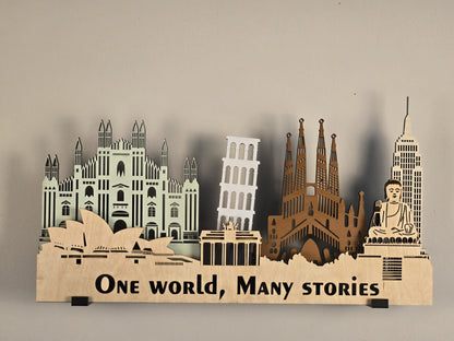 World Series - Europe 3D Layered Laser Cut Wooden Cityscape Wall Art - Modern Home Decor