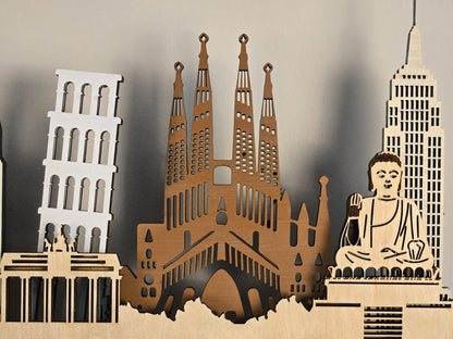 World Series - Europe 3D Layered Laser Cut Wooden Cityscape Wall Art - Modern Home Decor