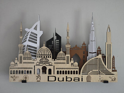 Dubai Skyline 3D Layered Laser Cut Wooden Cityscape Wall Art - Modern Home Decor