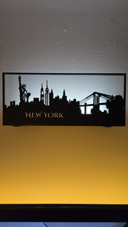 New York Skyline LED Wall Art | Laser-Cut Cityscape Silhouette Decor