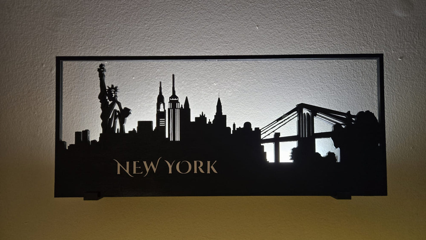 New York Skyline LED Wall Art | Laser-Cut Cityscape Silhouette Decor