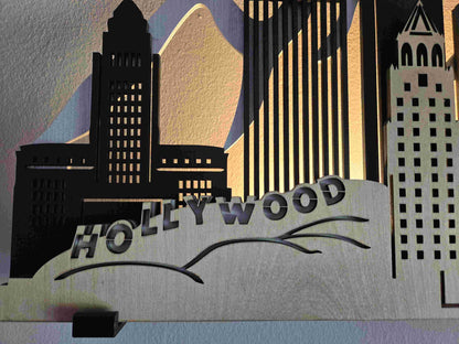 Los Angeles Skyline 3D Layered Laser Cut Wooden Cityscape Wall Art