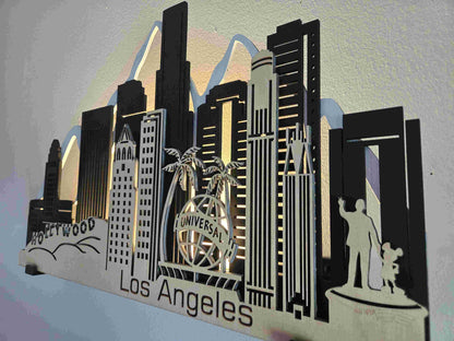 Los Angeles Skyline 3D Layered Laser Cut Wooden Cityscape Wall Art