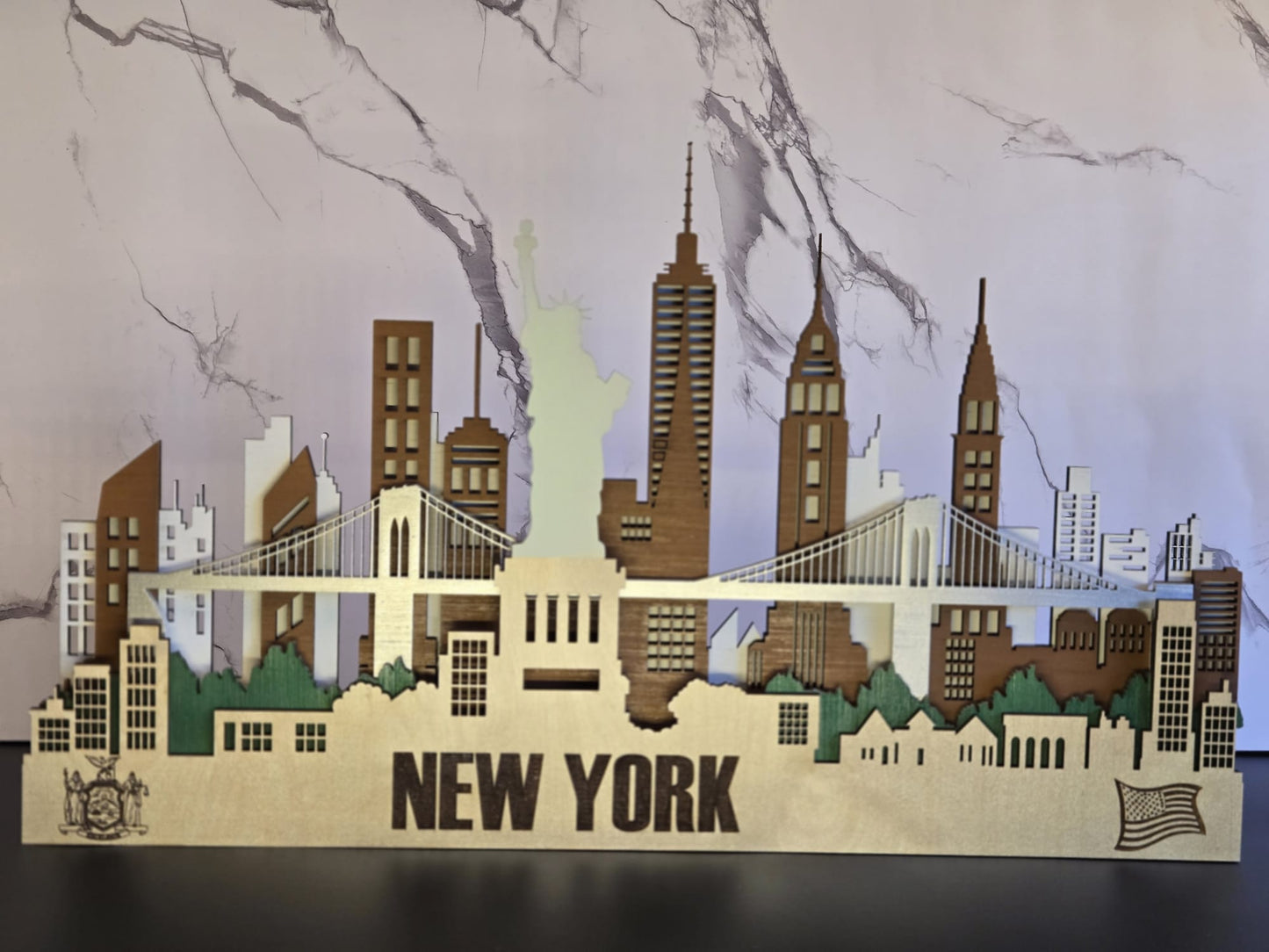 New York City Skyline 3D Layered Laser Cut Wooden Cityscape Wall Art