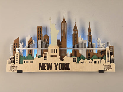 New York City Skyline 3D Layered Laser Cut Wooden Cityscape Wall Art