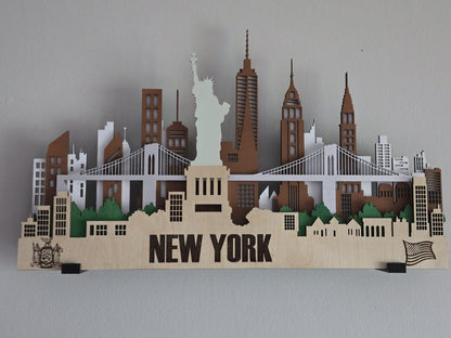 New York City Skyline 3D Layered Laser Cut Wooden Cityscape Wall Art