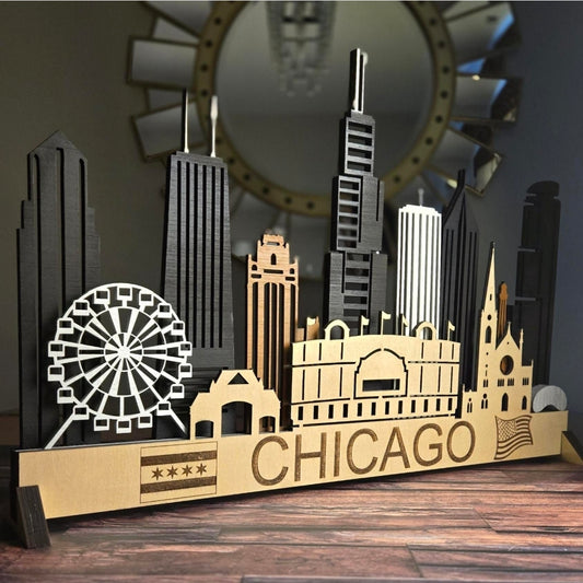 Chicago Skyline 3D Layered Laser Cut Wooden Cityscape Wall Art