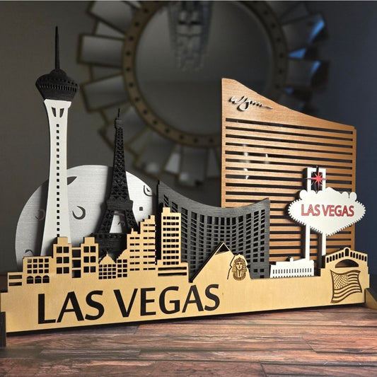 Las Vegas City Skyline 3D Layered Laser Cut Wooden Wall Art | GAZER LASER