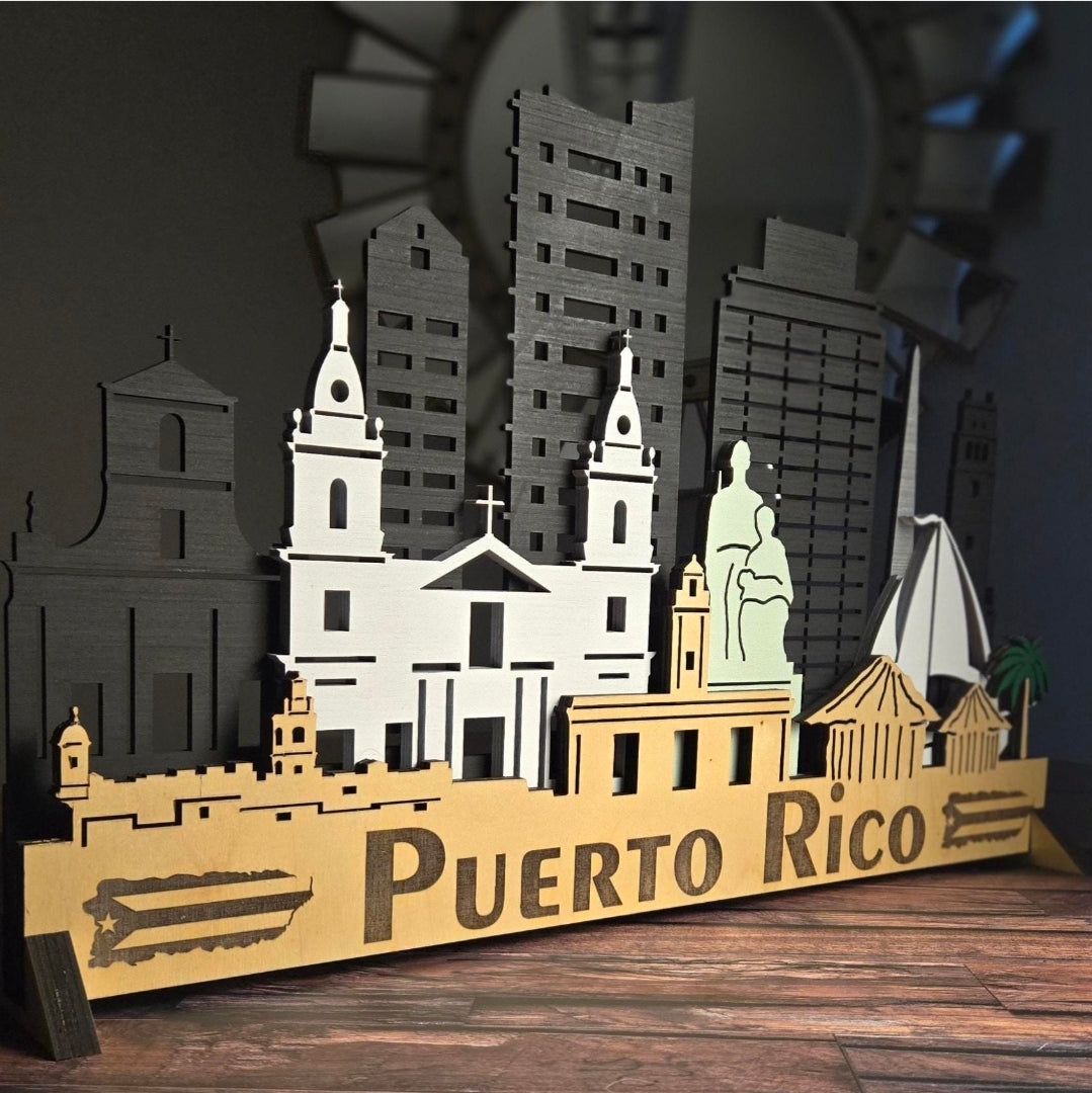 PUERTO RICO SKYLINE 3D Layered Laser Cut Wooden Cityscape Wall Art!