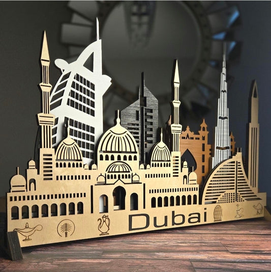 Dubai Skyline 3D Layered Laser Cut Wooden Cityscape Wall Art - Modern Home Decor