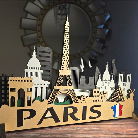 Paris City Skyline 3D Layered Laser Cut Wooden Wall Art | GAZER LASER