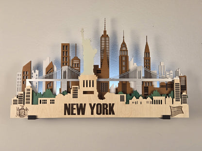 New York City Skyline 3D Layered Laser Cut Wooden Cityscape Wall Art