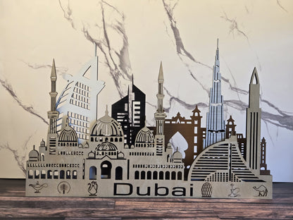 Dubai Skyline 3D Layered Laser Cut Wooden Cityscape Wall Art - Modern Home Decor