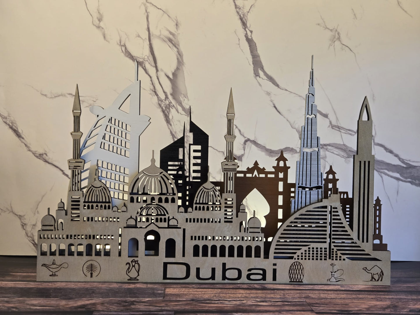 Dubai Skyline 3D Layered Laser Cut Wooden Cityscape Wall Art - Modern Home Decor