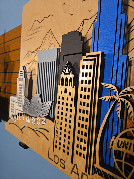 Los Angeles Skyline 3D Layered Laser Cut Wooden Cityscape Wall Art