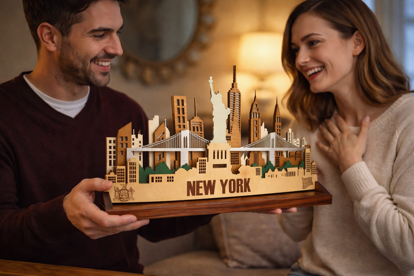 New York City Skyline 3D Layered Laser Cut Wooden Cityscape Wall Art