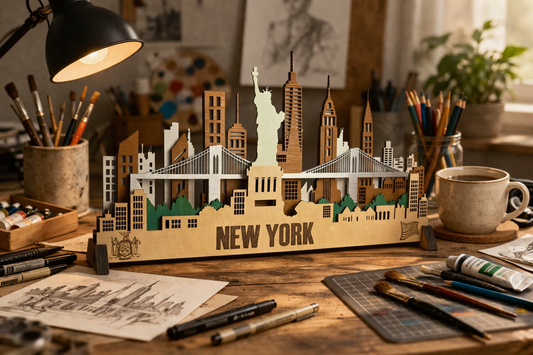 New York City Skyline 3D Layered Laser Cut Wooden Cityscape Wall Art