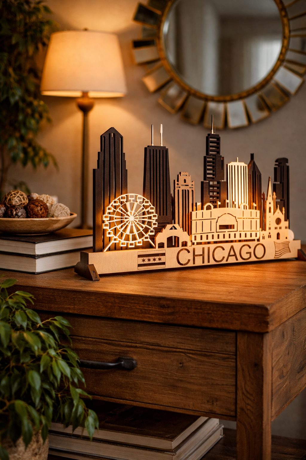 Chicago Skyline 3D Layered Laser Cut Wooden Cityscape Wall Art