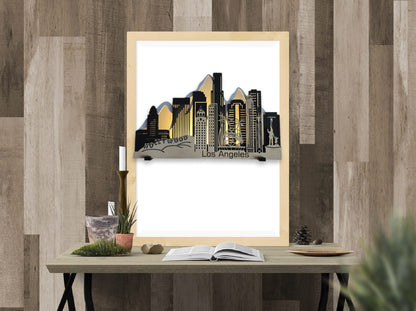 Los Angeles Skyline 3D Layered Laser Cut Wooden Cityscape Wall Art