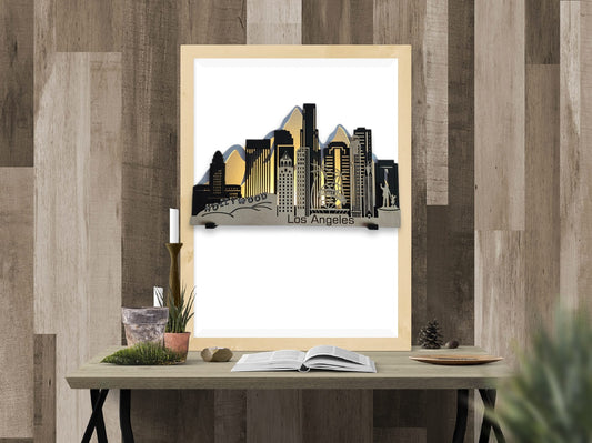 Los Angeles Skyline 3D Layered Laser Cut Wooden Cityscape Wall Art