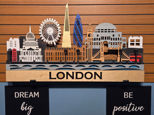 London City Skyline Wall Art – Layered Laser Cut Wooden Cityscape